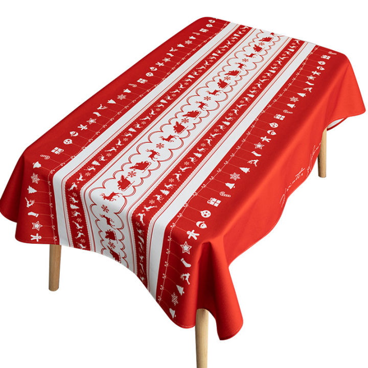 hot-ผ้าปูโต๊ะคริสต์มาสปีใหม่อเมริกันสีแดงเทศกาลโต๊ะอาหารผ้าน้ำมันผ้าฝาทิ้งสี่เหลี่ยม