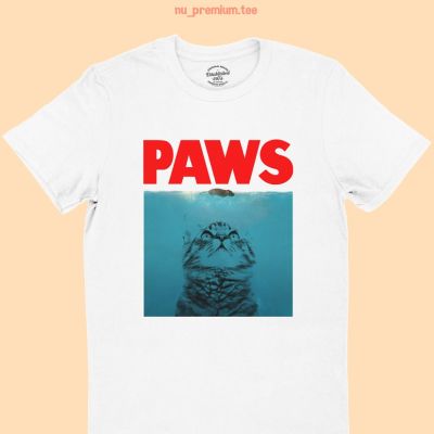 การออกแบบเดิมเสื้อยืดลาย แมว PAWS แนวล้อเลียนหนังคลาสสิค JAWSS-5XL
