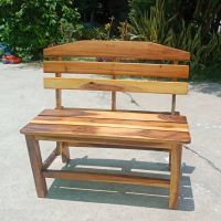 9Koa Furniture - ม้านั่งยาว100ซม. ม้านั่งไม้ ม้านั่งสนาม เก้าอี้ยาว มีพนักพิง เก้าอี้สนาม เก้านี้นั่งพิง (สีเหลืองลายไม้) ไม้แท้ เก้าอี้ขายดี