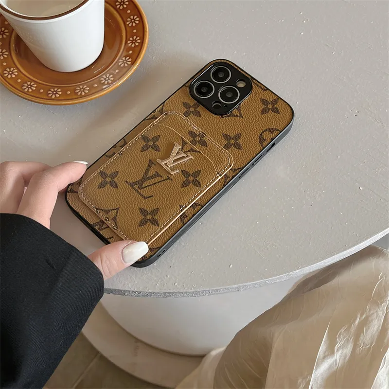 High-end Business Dual-card Mobile Phone Case for IPhone 11 12 13 14 Pro  Max Fashion Phone Case for IPhone 7 8 Plus SE 3 XR Xs Max Gold LV Sign Back  Cover