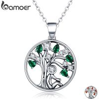 BAMOER Popular 925 Sterling Silver Rely Tree of Life Pendant Necklaces Clear Green CZ Women Fashion Jewelry Brincos Gift SCN094