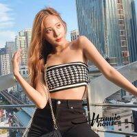 ❥Only➢Women´s y Sleeveless Strapless Houndstooth Print Summer Knit Tube Tops