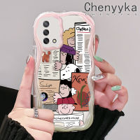 เคส Chenyyka สำหรับ OPPO A74 4G A95 4G เคส F19S F19 Reno 6 Lite เคสลายการ์ตูนน่ารักสนูปี้สีสันสดใสเนื้อครีมลายคลื่นเคสโทรศัพท์โปร่งใสป้องกันเลนส์กล้องเคสซิลิโคนอ่อนชัดเจนกันกระแทก