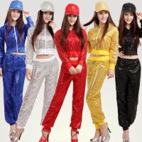 Girl Women Modern Sequined Hip Hop Dancing Tops Pants Costume Men Party Performance dance wear Adult Jazz dance Clothing costume