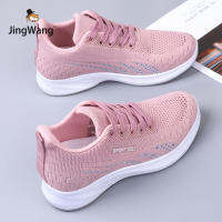 CoCo Poony Store รองเท้ากีฬาตาข่ายแบบ Flyknit สำหรับผู้หญิงส้นแบนใหม่รองเท้าวิ่งที่มีน้ำหนักเบา2023ฤดูร้อน