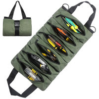 Canvas Tool Roll Up Bag Tool Pouch With 6 Zipper Pockets Large Capacity Tools Wrap Roll Storage Case Hand-held Tool Carrier Tote