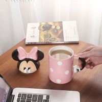 Mickey Minnie ceramic mug with lid creative pair gift cute super handmade water tea cup