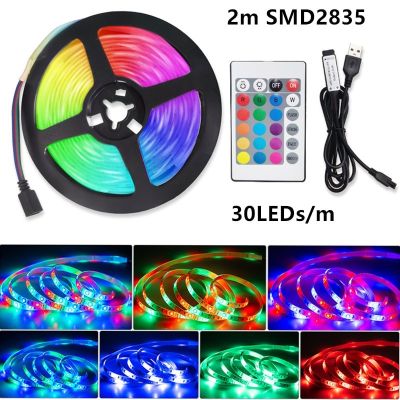 2m USB LED Lights Strip Tape LED 2835 24 Key IR Remote Control for Kitchen Closet Bedroom PC TV Backlight Home Lighting Power Points  Switches Savers