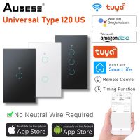 Tuya Smart Switch US WiFi Touch Sensor Wall Light Switch 100-240V NO Neutral Wire Need Voice Control Support Alexa Google Home Power Points  Switches