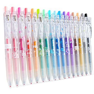 Glitter Gel Ink Pen 16 Assorted Color Retractable Gel Pen Set 0.7mm Fine Tip Colored Journaling Pen Coloring Drawing