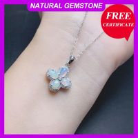 Real 925 Sterling Silver  Pendant Necklace  for Womens Gift Original Gemstone Genuine Opal with Certificate Four Leaf Clover Fashion Chain Necklaces