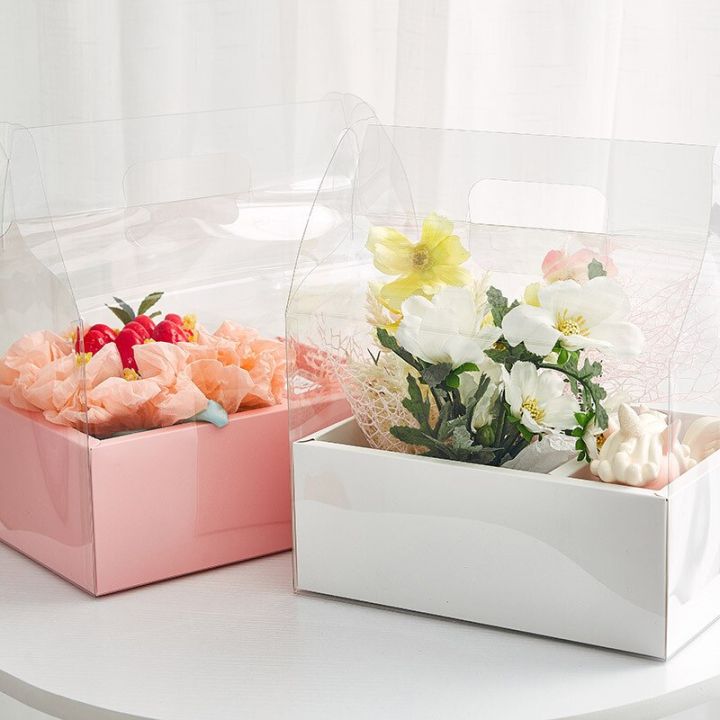 ใหม่2023-พร้อมที่จับถุงใสขนมกล่องของขวัญพีวีซีพับได้กล่องดอกไม้ตกแต่งงานแต่งงานอุปกรณ์จัดดอกไม้