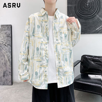 ASRV เสื้อเชิ้ตแขนยาวผ้าบางสำหรับผู้ชายเสื้อโค้ทสไตล์ฮ่องกงญี่ปุ่นพิมพ์ลายมัดย้อมทรงหลวมผ้าบางสำหรับผู้ชายเสื้อยืดผู้ชายเสื้อกล้ามชายเสื้อยืดคอกลม