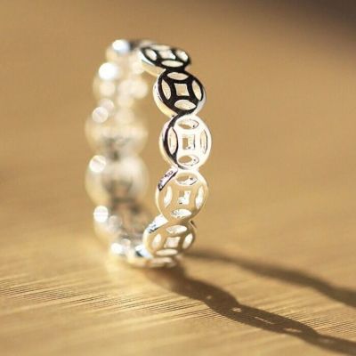 Lucky penny S9999 sterling silver ring opening female fashion creative transport fresh index finger