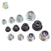 2/10X M3 M4 M5 M6 M8 M10 M12 คาร์บอนสีดำ 304 A2-70 สแตนเลส Hex Flange ไนลอนใส่ล็อค Nut Self-locking Nylock Locknut-SJK STORE