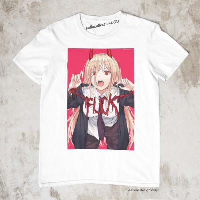 เสื้อยืด%% Anime Shirt Chainsaw Man - Power F V C K Blood Anime Shirt