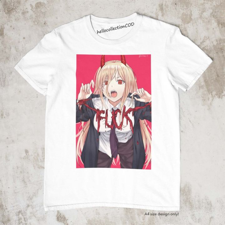 เสื้อยืด-anime-shirt-chainsaw-man-power-f-v-c-k-blood-anime-shirt