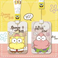 Yangchengtong บัตรวิทยาเขตนักเรียนการ์ตูน SpongeBob คู่แบบมีสายคล้องคอบัตรรับประทานอาหารรถบัสแบบ Sampul Kartu ได้สายจูงยืดหดได้โรงเรียนอนุบาลบัตรเข้าควบคุมการทำงานของพนักงานใบอนุญาตทำงานยี่ห้อฝาครอบป้องกัน