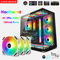 Coolmoon 5V ARGB Fan AURA SYNC Quiet 120mm 12V 4Pin PWM Computer Case CPU Cooler Radiator White RGB Case Fans Accessories