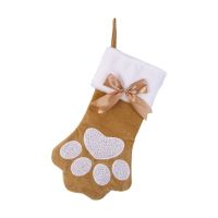 H7EA Christmas Embroidered for Cat Paw Stocking Pendant Xmas Tree Decor Filled Gift Socks Tights