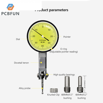 pcbfun 0-0.8มม. 0.01มม. รางสเกลวัดแม่นยำตัวบ่งชี้การเรียกเลขหมายตัวบ่งชี้ทรงกลมเครื่องมือวัด