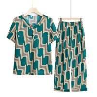 【มีไซส์ใหญ่】Plus Size XL-6XL Womens Short Sleeve Cute Printed Summer Sets Short Sleeve Top + Elastic Waist 8/10 Pants Fashion Female Suits