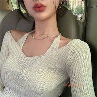 COD lianshai Hibis-Women´s Halter Rib Knit Tops Sexy Long Sleeve Solid Color Slim Fit Fall T-Shirt