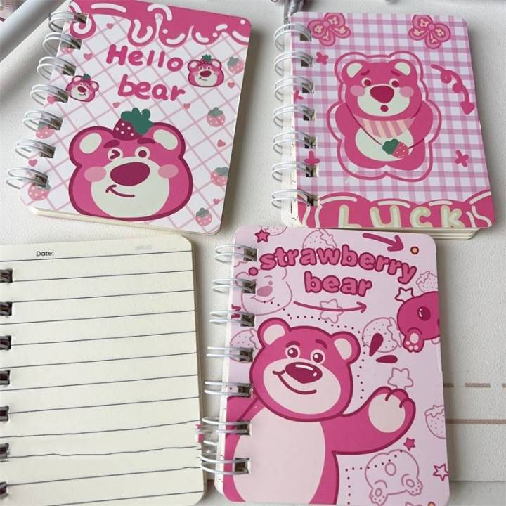 4pcs-set-lotso-a7-spiral-notebook-strawberry-bear-small-cartoon-spongebob-vworkbook-thickened-horizontal-line