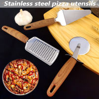 RET Stainless Steel Baking Set Pizza Cutter Triangular Shovel Grater With Wood Grain Color Handle For Kitchen Supplies