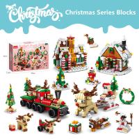 Creative Christmas Series Building Blocks Small Kawaii Train Reindeer House Mini Model DIY Bricks Set Toys For Children Gifts Food Storage  Dispensers