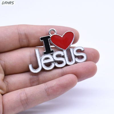 DFHRS พวงกุญแจจดหมายโลหะ "ฉันรักพระเยซู" พวงกุญแจจี้ตัวอักษรเครื่องประดับกระเป๋าของที่ระลึก