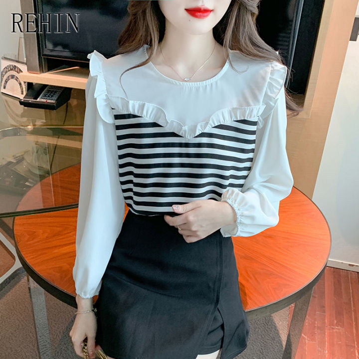 rehin-ของผู้หญิงฤดูใบไม้ร่วงการออกแบบใหม่ซอกเสื้อแขนยาวเก๋นัวเนียขอบลายเย็บรอบคอเสื้อที่สง่างาม