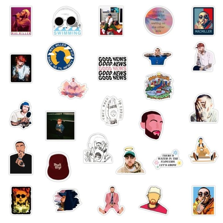 สติกเกอร์-macmiller-นักร้องแร็ปเปอร์50ชิ้นสมุดโน้ต-diy-สติ๊กเกอร์กันน้ำแบบลอกแปะกระเป๋าแล็ปท็อปสเก็ตบอร์ดโทรศัพท์ขวดสมุดภาพ