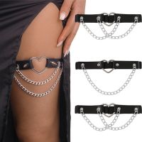 Sexy Punk Leg Chain Leather Elastic Spiked Leg Harness Women Girls Goth Leg Garters Heart Thigh Garter Belt Rave Body Jewelry