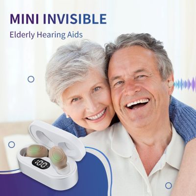 ZZOOI 1 Pair Mini Digital Ear Hearing Aids Invisible Portable Aid Assistant Adjustable Sound Amplifier for Deaf Elderly Rechargeable