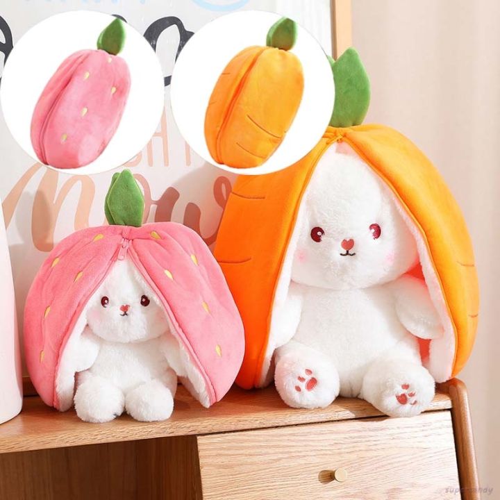 2-in-1-ตุ๊กตากระต่ายแครอท-สตรอเบอร์รี่น่ารัก-แปลงร่างได้-ของเล่นสําหรับเด็ก-ใช้เป็นหมอน-หรือตกแต่งได้