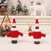 Christmas Knitted Wine Bottle Covers Set - Nordic Style Red Wool and Acrylic Blend Decorative Props for Tableware