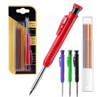 Solid Carpenter Pencil With Refill Lead And Built-In Sharpener For Deep Hole Mechanical Pencil Scribing Marking Woodworking Tool