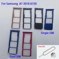 ถาดใส่ซิมกระเป๋าเก็บบัตรสำหรับ Samsung Galaxy A7 2018 A750ซิมการ์ดอะแดปเตอร์ซิมการ์ดกับไมโครการ์ด SD กระเป๋าเก็บบัตรถาดช่องอะไหล่อะแดปเตอร์ส่วนหนึ่ง