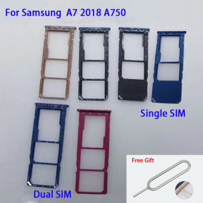 ถาดใส่ซิมกระเป๋าเก็บบัตรสำหรับ Samsung Galaxy A7 2018 A750ซิมการ์ดอะแดปเตอร์ซิมการ์ดกับไมโครการ์ด SD กระเป๋าเก็บบัตรถาดช่องอะไหล่อะแดปเตอร์ส่วนหนึ่ง