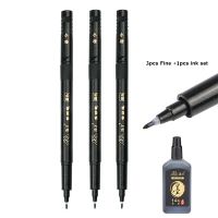 3 pens -1ink-Fine 3/4 Pcs/Lot Hand Lettering Brush Pen Black Ink Calligraphy Pen Markers Art Writing Office School Supplies Stationery Student