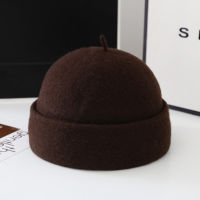 Winter Spring Men Women 100 Wool Retro Dome Melon Brimless Beanie Cap Unisex Camel Trendy Color Elastic Panels Docker Hat