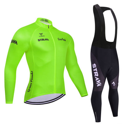 STRAVA Pro Cycling Jersey Set Long Sleeve Mountain Bike Cycling Clothing Breathable MTB Bicycle Clothes Wear Suit for Mans