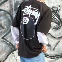 ✒Stussy 8ลูกเสื้อยืดคลาสสิกสีดำ8ลูกเสื้อยืดแขนสั้นพิมพ์ลาย Parade หลวมสบายๆสำหรับทั้งหญิงและชายอินเทรนด์แบรนด์ Stussy