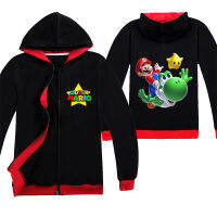 Super Marioเด็กซิปเสื้อแขนยาวHooded Coatเสื้อกันหนาวเด็กการ์ตูนพิมพ์ซิปเสื้อC1452เสื้อผ้าเด็กใส่ลำลองสำหรับฤดูใบไม้ร่วงฤดูหนาวหลวมเสื้อคาร์ดิแกนกีฬา