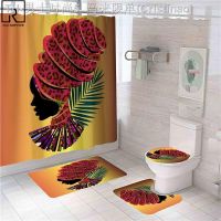 【CW】❀✱☂  African Woman Shower Curtain Polyester Bathing Non-slip Set Rugs Toilet Lid Cover