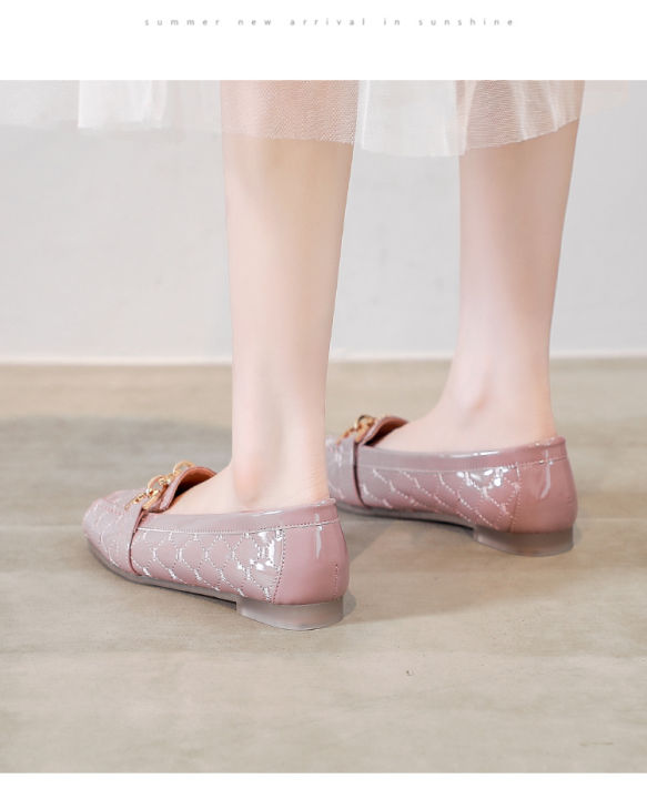 dikodumter-โมดอลเกาหลีรองเท้าพื้นนุ่มๆหัวสี่เหลี่ยมสีทึบผู้หญิงสวมบนรองเท้าเรือ