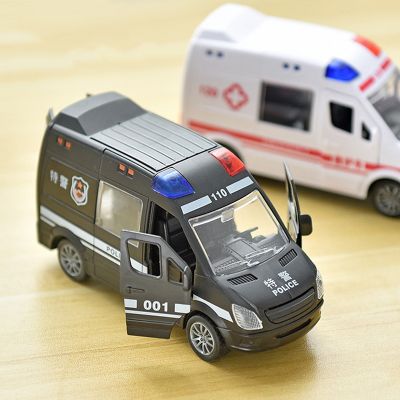 Hospital Rescue Ambulance Police Metal Cars Model Pull Back Sound And Light Alloy Diecast Car Toys For Children Gifts