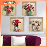 4pcs Rose Vase 3d Decorative Wall Sticker Removable Wall Decals For Living Room Background Wall Decoration