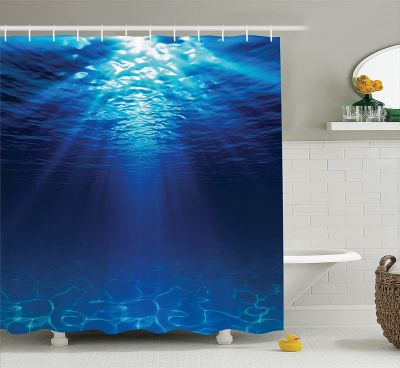 Ocean Decor Shower Curtain Underwater View with Sandy Seabed Aquatic Scenes Sunbeams Decorative Nature Picture Bathroom Curtains